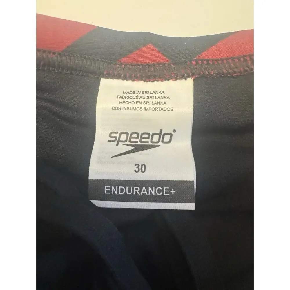 Speedo Endurance+ Swim Brief Mens 30 Red Black Print Swimsuit NWT